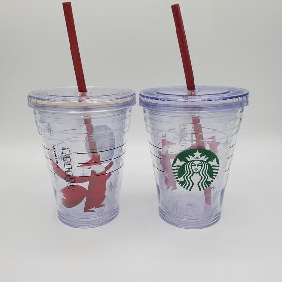 Starbucks 2012 Red Fox Holiday 12oz Tumbler Cold Cup Straw Set Winter - Picture 2 of 7